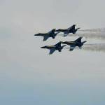 The U.S. Navy Blue Angels perform aerial maneuvers during the Boeing Seafair Airshow over the weekend of Aug. 4-6. Photo courtesy of Lindsey Tusing/ Mercer Island Police Department