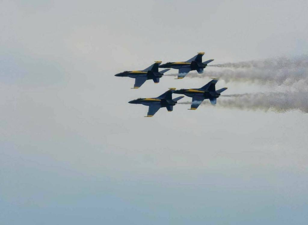 The U.S. Navy Blue Angels perform aerial maneuvers during the Boeing Seafair Airshow over the weekend of Aug. 4-6. Photo courtesy of Lindsey Tusing/ Mercer Island Police Department