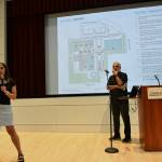 Andy Nystrom/ staff photo
Stroum Jewish Community Center CEO Amy Lavin discusses the facilitys proposed renovation project on Sept. 7 in the centers auditorium. Architect Ed Weinstein listens in during the question and answer period.