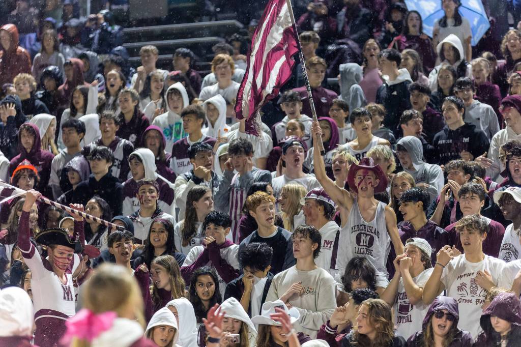 Mercer Island High School students cheer on their team during the Homecoming game on Oct. 13. Photo courtesy of Linda Kercher