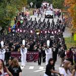 The Mercer Island High School marching band and copious Islander students and residents take over the streets by the school during the Homecoming parade on Oct. 13. Photo courtesy of Jim Jantos