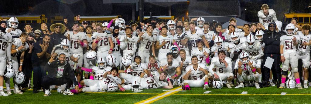 Mercer Island High Schools football team celebrates a victory. Photo courtesy of Linda Kercher