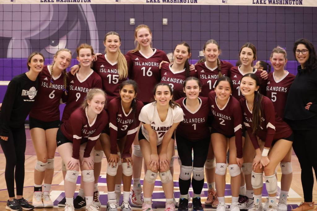 Mercer Island High Schools volleyball squad qualified for the 3A state tournament with a fifth-place finish at the 3A District 2 tournament from Nov. 9-11 at Lake Washington High School and Lakeside School in Seattle. State will occur from Nov. 17-18 at the Yakima Valley SunDome. The locals will battle Central Kitsap at 8 a.m. on Nov. 17 in a loser-out contest. At districts, the Islanders went 3-1 with 3-0 victories over Garfield, Bishop Blanchet and Bellevue. The Blanchet victory was winner to state and the Bellevue triumph was for fifth place. Postseason stat leaders, including 3A KingCo and district tournaments, are: In kills, Mia Vorkoper has 49 and Logan Remington has 47; in digs, Aditi Mannby has 91; in assists, Melena Wong has 169; in blocks, June Zalewska has 16 and Addison MacKay has 10; in serve receive rating, Vorkoper has 1.87 and Emily Hsu has 1.67. Carmen Vasilatos is the head coach and Shayda Sanii is the assistant coach. Photo courtesy of Amy Hopkins