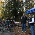 Mayor Salim Nice addresses the crowd as bikers wait patiently to hit the Bike Skills Area on Nov. 15. Andy Nystrom/ staff photo