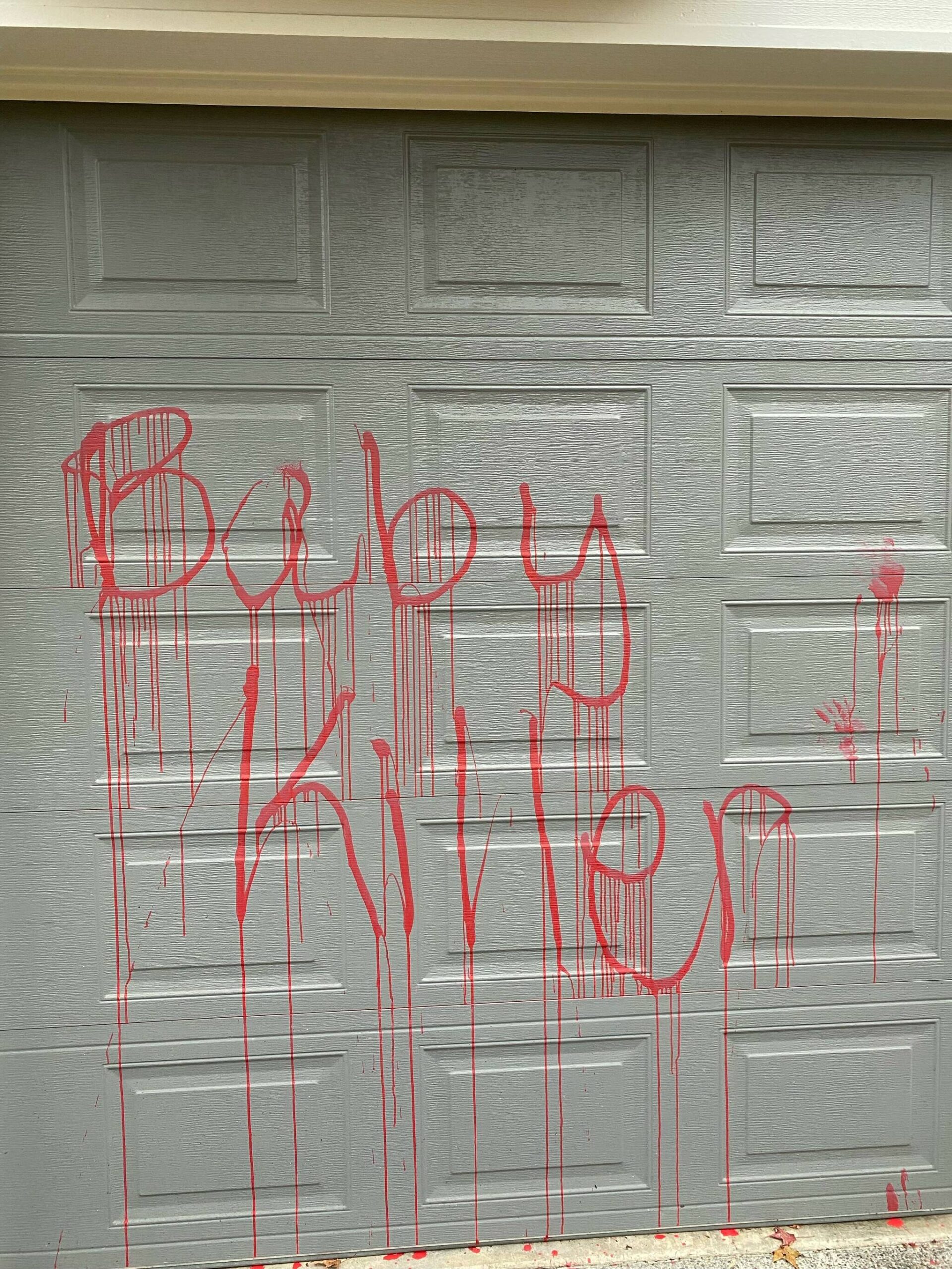 On the night of Thursday, Nov. 30 in Bellevue, people who Congressman Adam Smith said were advocating for a cease-fire in Israel and Gaza, vandalized his garage with spray paint. (Photo Courtesy of the Office of Congressman Adam Smith)