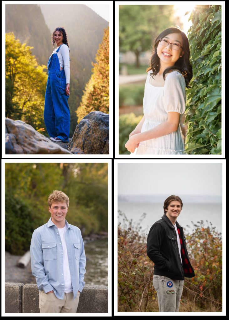 Clockwise from top left, Moa Valentin, Clara Mak, Dylan Shobe and Jack Sieckhaus. Photos courtesy of the Mercer Island School District