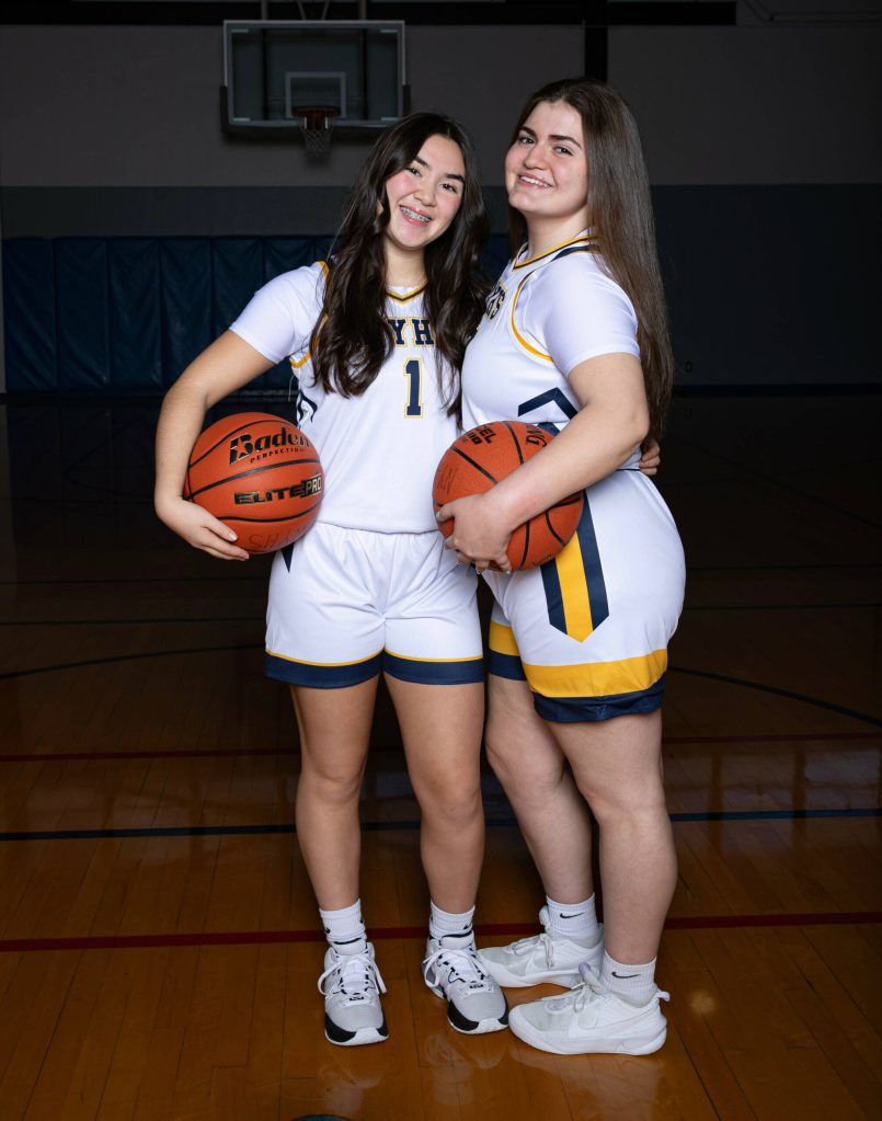 Northwest Yeshiva High Schools senior girls basketball captains are Rose Clayman, left, and Leah Menashe. Photo courtesy of Mason Kelley