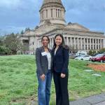 Mercer Island High School students Asha Woerner, left, and Ava Zhang participated in Day on the Hill on Jan. 29 in Olympia. Photo courtesy of the Mercer Island School District