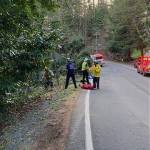 Eastside Fire & Rescue crews on the scene when a woman slipped and fell down an embankment near the 4500 block of East Mercer Way on Feb. 2. She was uninjured. Photo courtesy of the city of Mercer Island