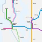 The blue line represents the 2 Line route. The purple line represents the future South Kirkland-Issaqauh Link. (Sound Transit)