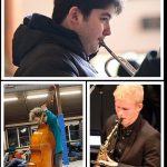 Top, Elliott Yaroslavsky on trumpet; bottom left, Leo Saloranta on double bass, and Denis Batalov on saxophone. Courtesy photos