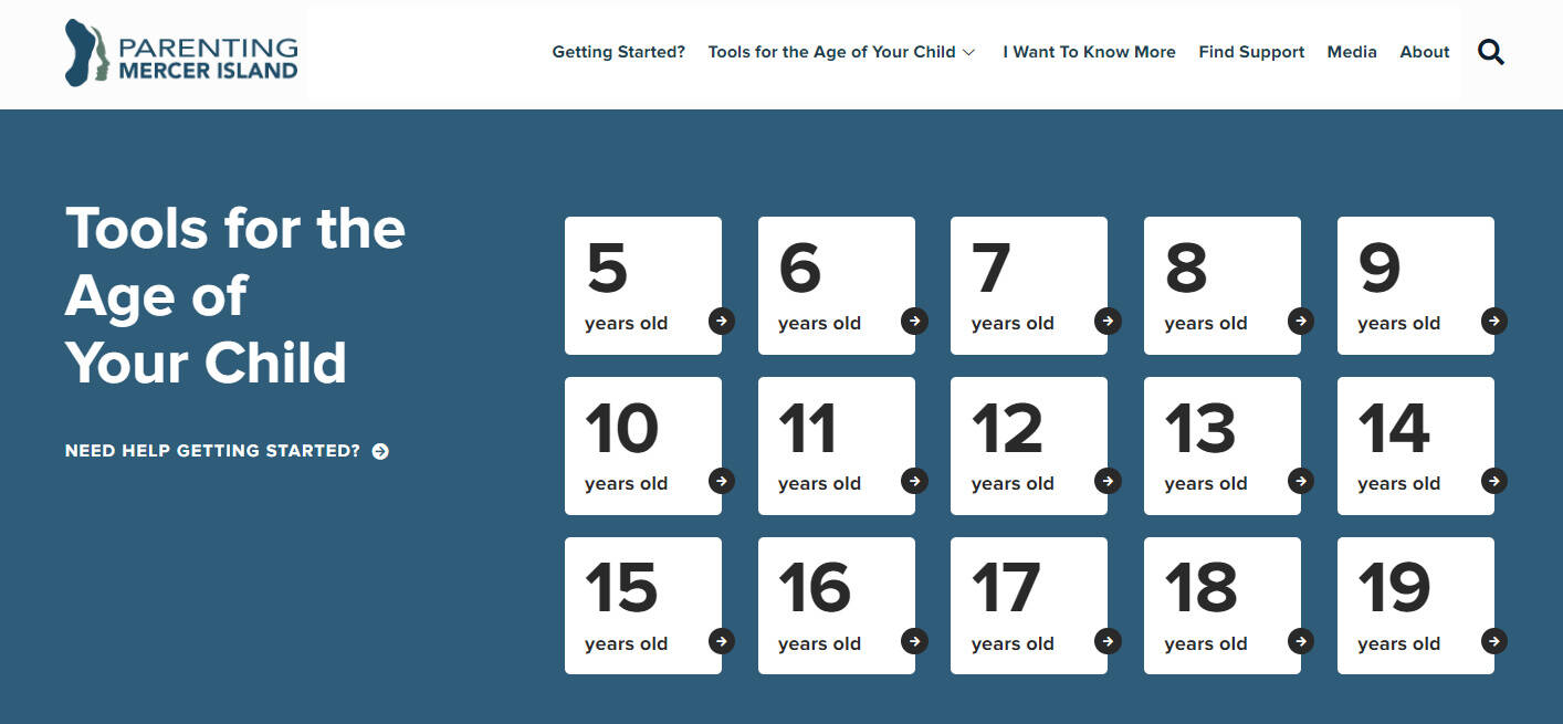 A screenshot of the ParentingMercerIsland.org site. Courtesy graphic