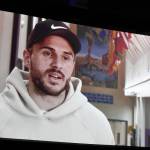 Pathfinder Award winner Jordan Morris speaks about his Type 1 diabetes foundation on a video. Andy Nystrom/ staff photo