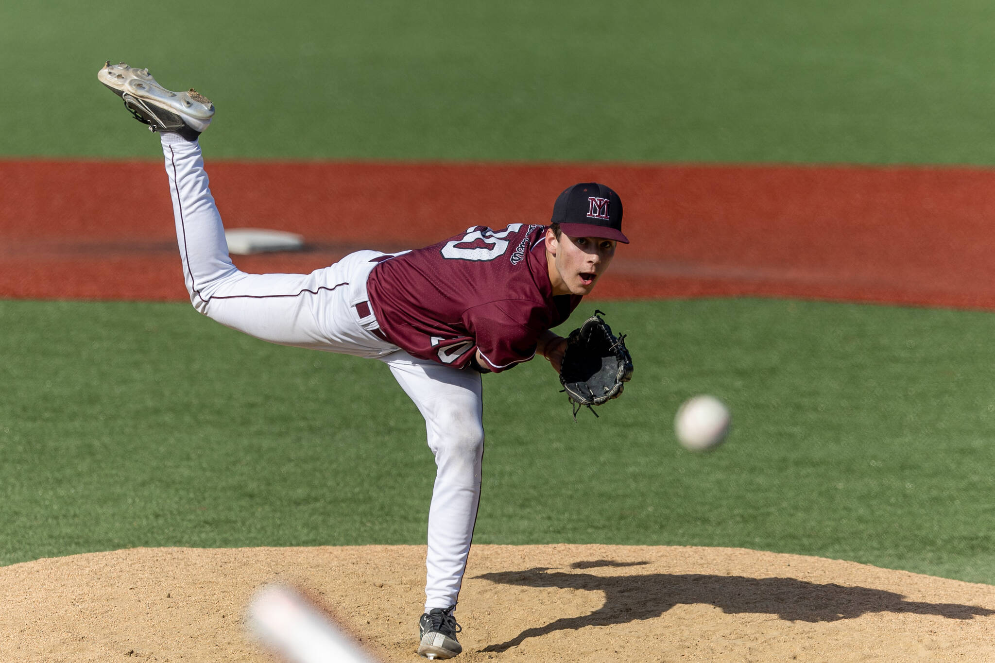 Mercer Island High School closing pitcher Tyler Gilroy fires away during the teams victory in the opening round of the 3A state playoffs on May 14. Photo courtesy of Bernard Mangold