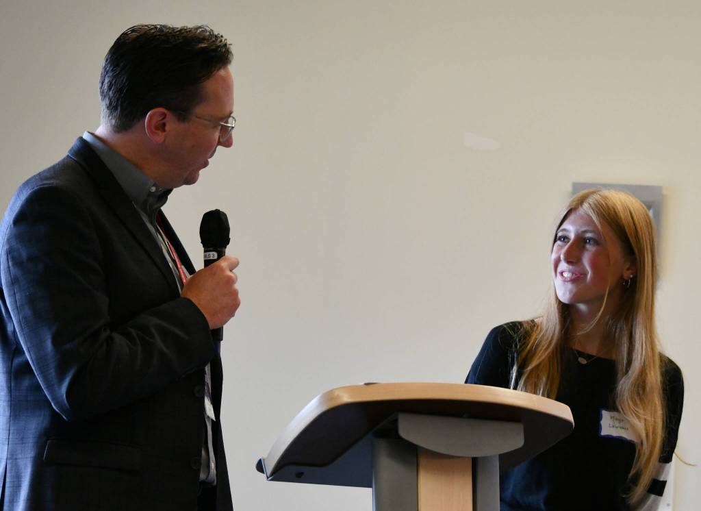 Mercer Island School District Superintendent Dr. Fred Rundle discusses Maya Lawrences robust and impactful school and community involvement, including girls lacrosse and soccer, cheer and Sparkle Cheer, Best Buddies Club and more. Andy Nystrom/ staff photo