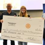 The Mercer Island Rotary Club Foundation awarded its $10,000 scholarship to Mercer Island High School senior Maya Lawrence at Rotarys May 21 meeting at the Mercer Island Community and Event Center. Pictured from left to right are, Mercer Island School District Superintendent Dr. Fred Rundle, chair of the scholarship committee Wally Boos, Lawrence and foundation treasurer and member of the scholarship committee Dave Thompson. Andy Nystrom/ staff photo
