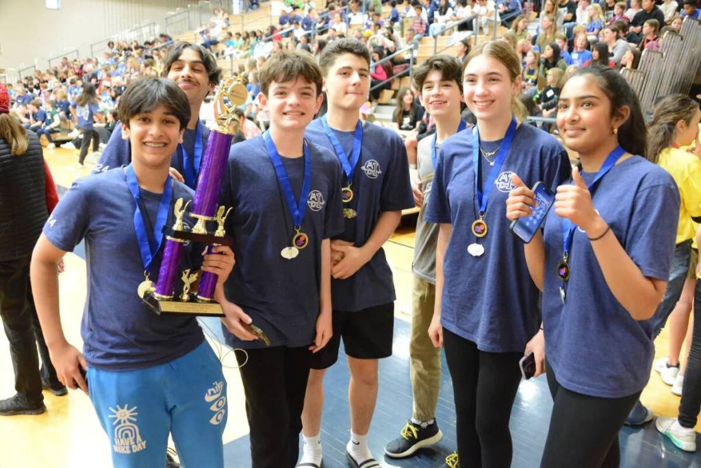 Team Gumball Gang, from left to right: Sahaj Shah, Jay Mehta, Guillem Sullivan, Kerem Cansizoglu, Rowan Perez, Clare Capasso and Esha Shroff. Photo courtesy of the Mercer Island School District