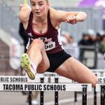 Mercer Island High Schools Eloise Newman hurdles her way to the 100 title at the 3A state championships. Photo courtesy of Scott Knoblich