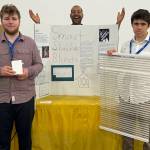 From left to right, Northwest Yeshiva High Schools Charlie Feuer, Dewain Clark (Center for Initiatives in Jewish Education teacher mentor/judge) and Northwest Yeshiva High Schools Steven Rolan. Courtesy photo