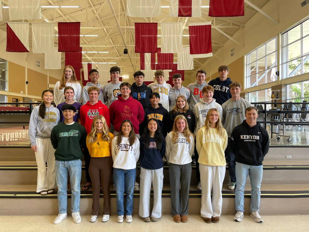 Mercer Island High School athletes signed national letters of intent on June 4 in the school commons. Photo courtesy of the Mercer Island School District