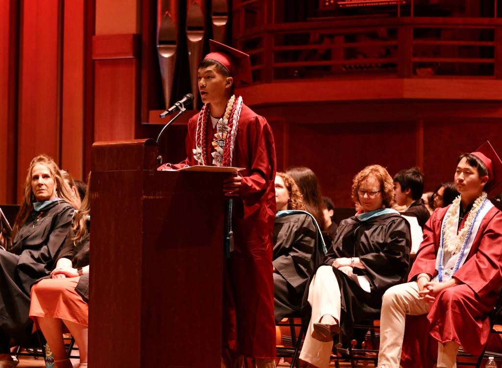 Senior speaker Jayden Wang. Andy Nystrom/ staff photo