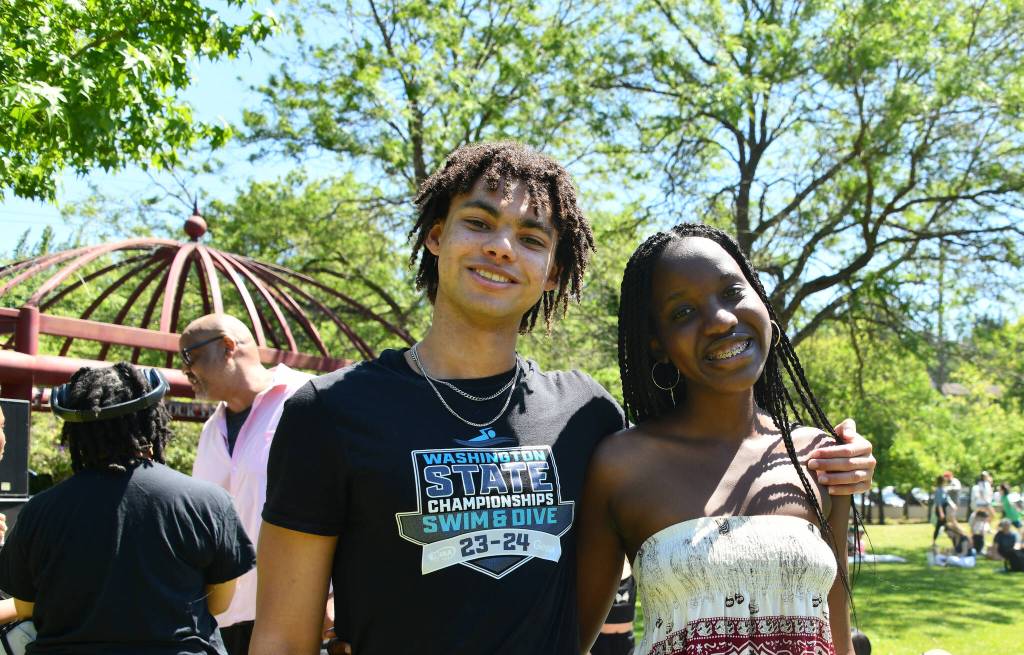 Mercer Island High School (MIHS) students Andrew Pollock and Joy Rurangwa are members of the schools Black Student Union that hosted a successful Juneteenth Community Celebration from noon to 4 p.m. on June 19 at Mercerdale Park. Andy Nystrom/ staff photo