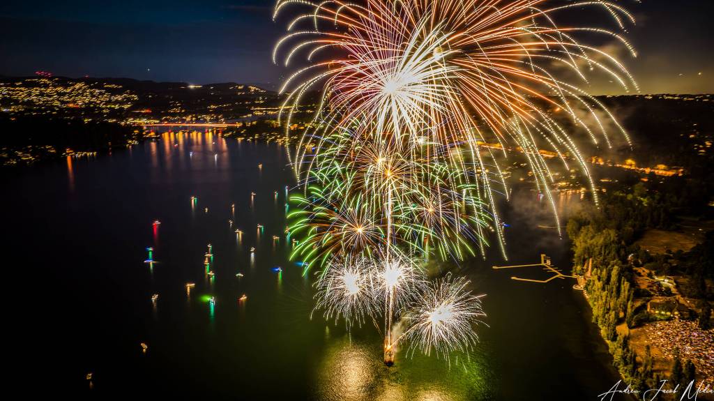 Fireworks explode over Lake Washington near Luther Burbank Park at last years Summer Celebration. Photo courtesy of Andrew Jacob Media