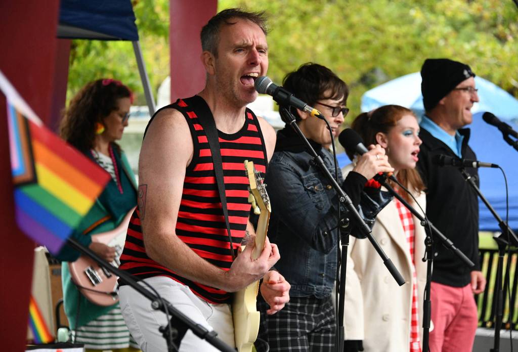 The Scrunchies rock out at the Mercer Island Pride in the Park community celebration on Aug. 24 at Mercerdale Park. Andy Nystrom/ staff photo