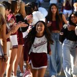 It was all smiles as members of the Mercer Island High School drill team and drum corps along with other students welcomed ninth-graders onto campus on the first day of school on the morning of Aug. 28. Andy Nystrom/ staff photo