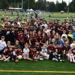 MIFC celebrated its 60th year on the soccer pitch with an anniversary event on Sept. 22 at Islander Middle School (IMS)/South Mercer Playfields. The day featured guest speakers Brad Evans (former professional player), Pete Fewing (former Seattle University head coach) along with words from some vital MIFC board members; the Veterans of Foreign Wars Color Guard; the National Anthem sung by IMS eighth-grader Ava Carlson; the IMS drill team; Mercer Island High School pep band; games and prizes and more. I am so thankful to be part of 60 years of MIFC, said Elliot Fauske, the event emcee who runs the MIFC micro soccer program. He praised the MIFC tradition and mission of being community based with a volunteer-run board. Fewing noted in his speech to the players: Enjoy playing, enjoy your teammates, enjoy your coaches, your opponents. Thank the referees. Evans told the crowd: Once you develop a passion for something and you love something, you kind of do whatever you can do to get to the next level and be that best player that you can, Evans said of being dedicated to the sport, juggling the ball in his room as a kid, participating in practice and staying afterward to continue honing his skills. You guys have such a rich tradition here with this club and I know thats what you guys are going to do. Staff photos/Andy Nystrom