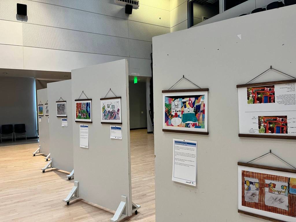 Part of the display of the Oct. 7 Art Showcase by Israeli Children. Photo courtesy of the Stroum Jewish Community Center and Jewish Family Service of Seattle