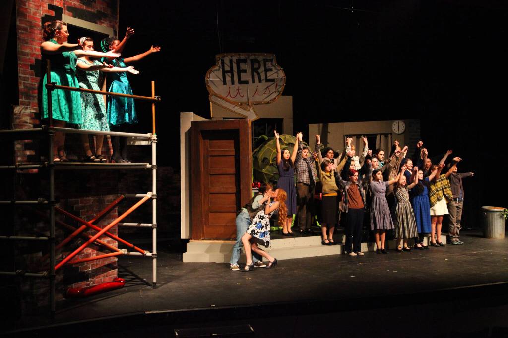 Cast Nitrous gathers at a full dress rehearsal of the Mercer Island High School Drama departments production of Little Shop of Horrors. Photo courtesy of Alec Chvany