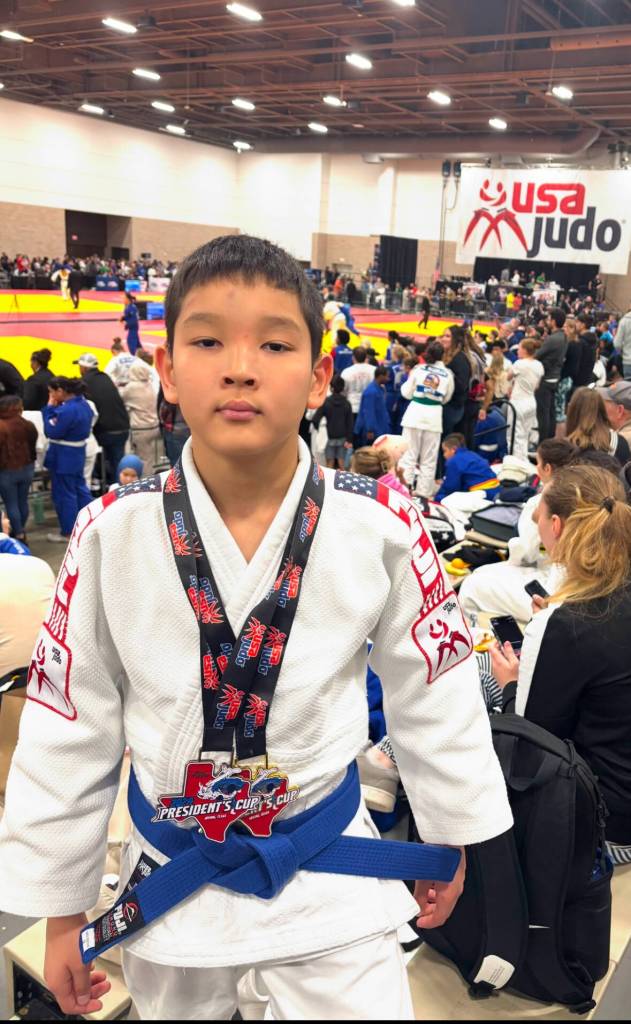 Northwood Elementary School student Mikhail Zulaev won gold and bronze medals on Nov. 24 at the Presidents Cup Judo tournament in Irving, Texas. The event was organized with the participation of the USA Judo Federation. The Mercer Islander participated in two weight categories: boys born in 2015 Bantam 5 under 33 kg, where he won the gold medal; and boys born in 2014, Bantam 6 under 35 kg, where he won the bronze medal. Courtesy photo