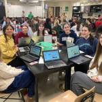 Mercer Island High School PETRI and Vashon Island High School G2G gather to review scholarship applications and select scholarship recipients. Photo courtesy of MaryMargaret Welch