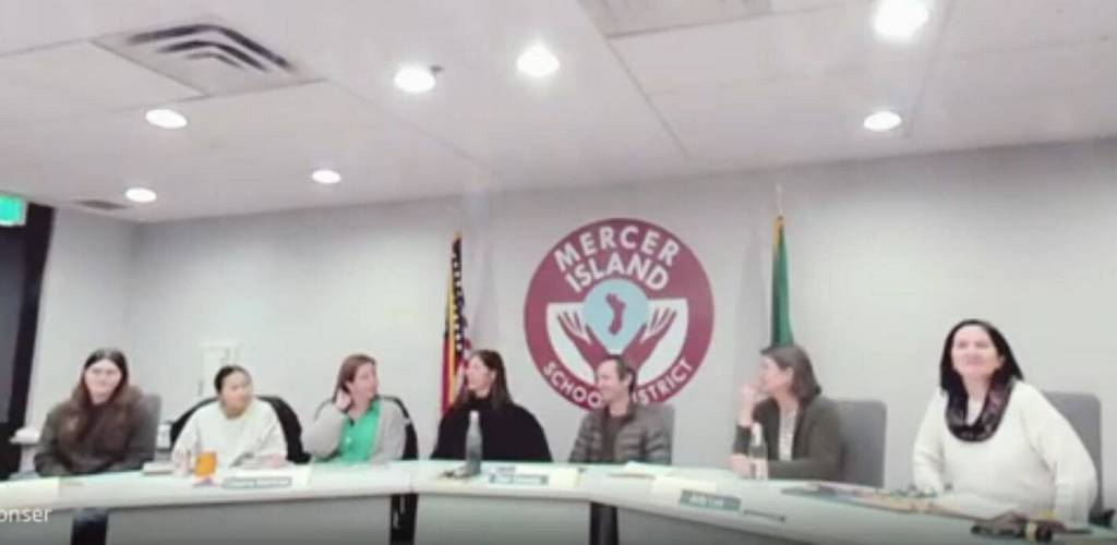 Screenshot from a video of the Feb. 12 meeting of the Mercer Island School Board.