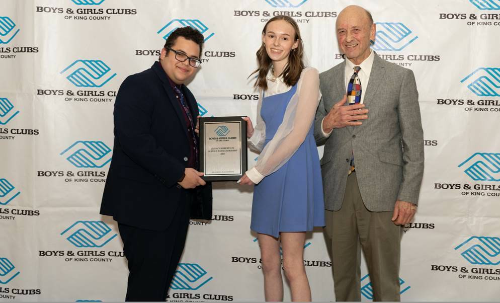 Mercer Island High School junior Adele Ross with Quincy Robertson (right) and Youseff Lancaster, the other recipient of the service and leadership award. Courtesy photo