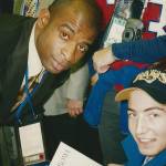 Ari Grashin with Deion Sanders at the 2002 Super Bowl. Courtesy photo