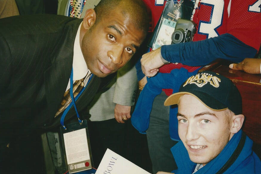 Ari Grashin with Deion Sanders at the 2002 Super Bowl. Courtesy photo
