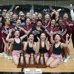 The Mercer Island High School drill team celebrates its three state championships at the Yakima SunDome on March 28. Photo courtesy of the Mercer Island School District