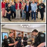 A group of residents from Mercer Islands Covenant Living at the Shores known as Yarn Buddies donated nearly two dozen handmade teddy bears to Mercer Island police and firefighters on April 17 in the senior living communitys Lodge lobby. The first responders will have the teddy bears on hand when out on calls where small children may be present. Its an opportunity to connect with the children during an emergency and provide a bit of comfort. Photos courtesy of Eastside Fire & Rescue