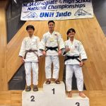 First-placer Tegan Yuasa of the University of Washington joins second-place teammate Canbo Li and third-placer Yutaka Tsuneki of Texas A&M on the awards podium at the national collegiate championships. Courtesy photo