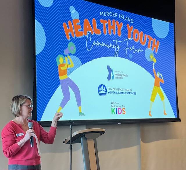 Mercer Island Youth and Family Services Prevention Coordinator Michelle Ritter speaks at the annual Mercer Island Healthy Youth Community Forum on April 30 at the Mercer Island Community and Event Center. Courtesy photo