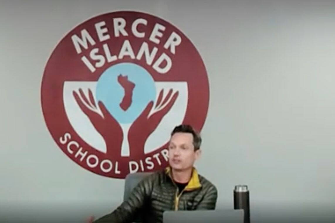Mercer Island School Board Director Dan Glowitz during the May 8 meeting. (Screenshot)