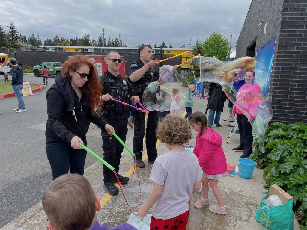 The Mercer Island PTAs Special Services and Learning Differences (SSALD) Group hosted its second annual Community Day of Inclusion on May 3 at Northwood Elementary School. Attendees checked out Mercer Island School District electric buses, explored the Mercer Island Police Departments Marine Patrol boat, played video games, tried adaptive bicycles, played in a bounce house and visited with Seahawk mascot Blitz and more than 20 community groups. Photo courtesy of the Mercer Island School District