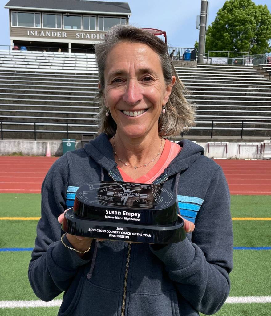 The U.S. Track & Field and Cross Country Coaches Association has named Mercer Island High School cross country head coach Susan Empey as its 2024 Washington Boys Cross Country Coach of the Year. Photo courtesy of the Mercer Island School District