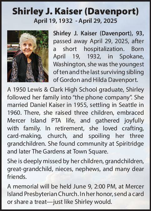 Shirley J. Kaiser (Davenport) | Obituary