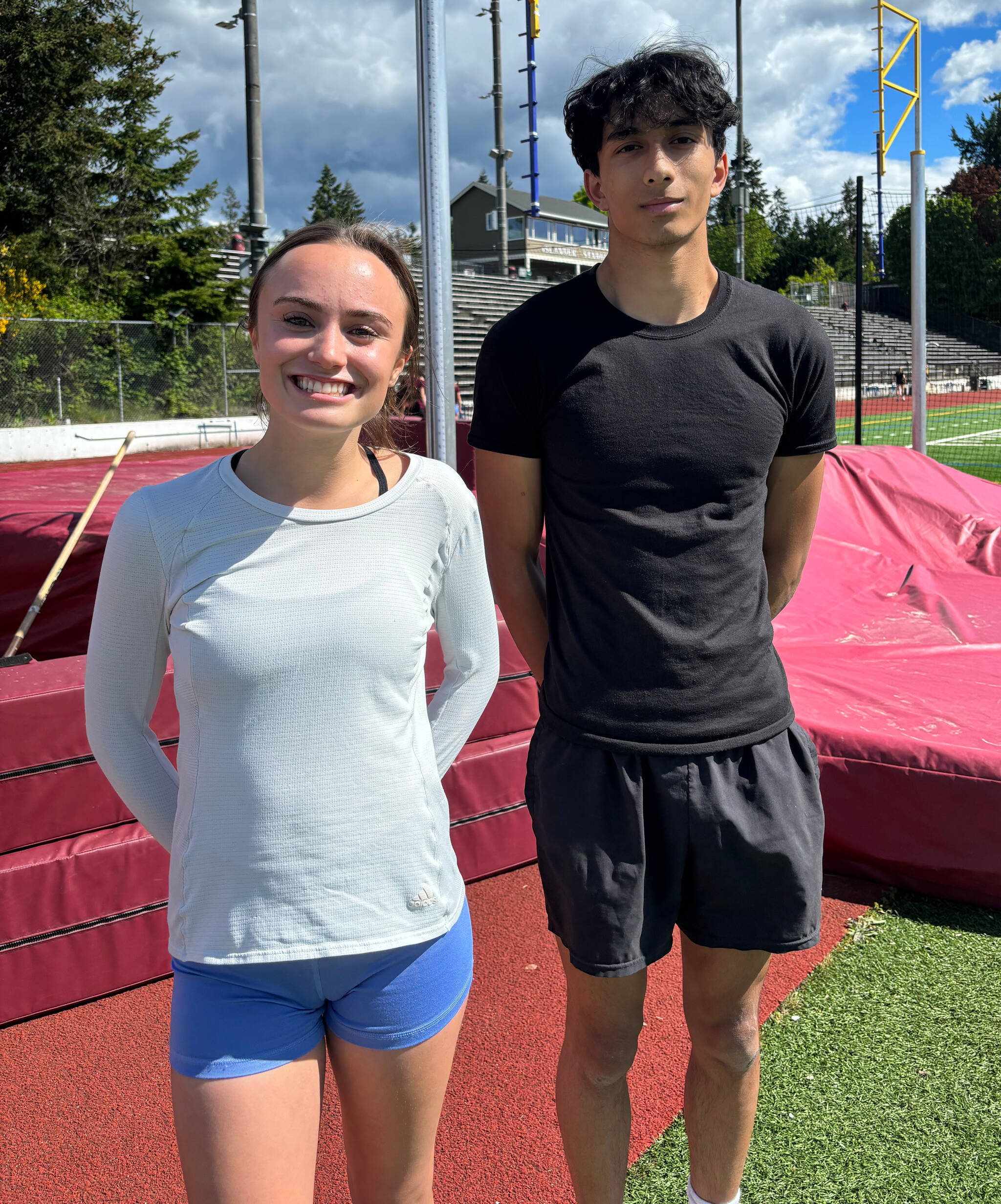 Mercer Island High School senior high jumpers Sibella Benninghoff and Alex Dusseau. Andy Nystrom/ staff photo
