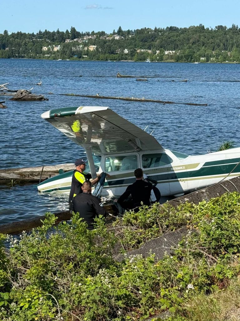 Members of the Mercer Island Police Department Marine Patrol Unit respond to a non-injury small plane crash on Lake Washington in Renton on June 1. Photo courtesy of the Mercer Island Police Department