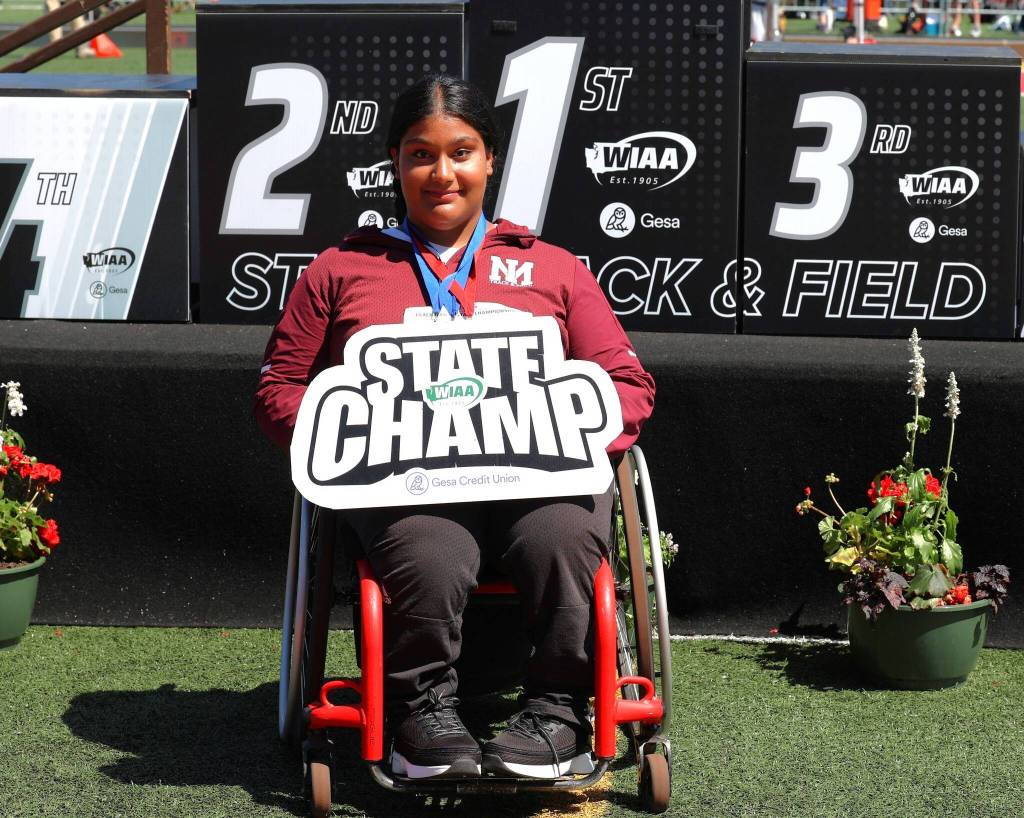 Mercer Island High Schools Sarina Sawhney placed first in the girls wheelchair shot put and javelin competitions at state. Photo courtesy of Scott Knoblich