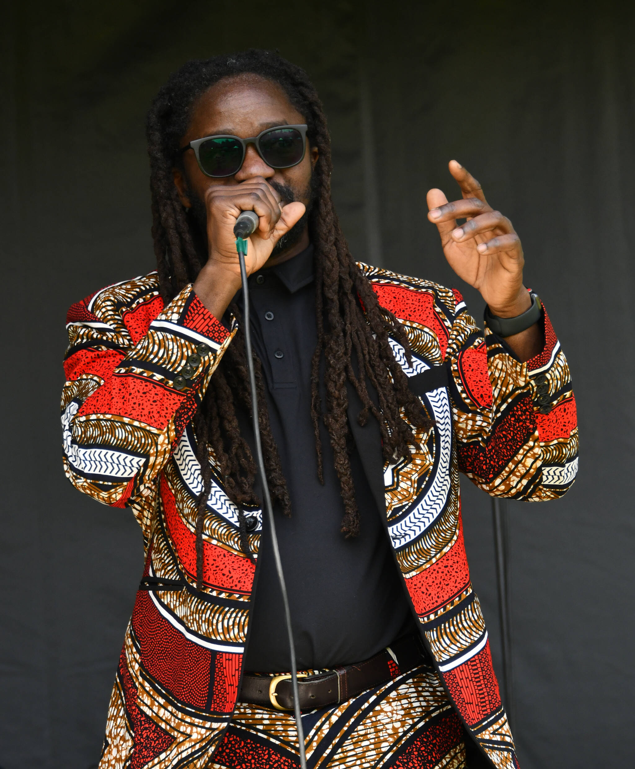 Simon Javan Okelo leads his One Vibe Band at the Mercer Island Juneteenth Community Celebration on June 19 at Mercerdale Park. Andy Nystrom/ staff photo